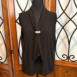 Karl Lagerfeld Black Sleeveless Tie-Neck Camisole with Jewel Detail